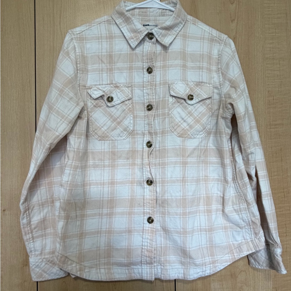 Frank and Oak Beige and White Plaid Cotton Shirt 100% organic cotton